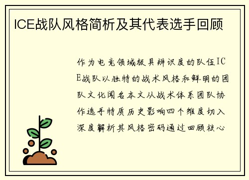 ICE战队风格简析及其代表选手回顾