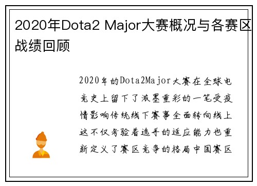 2020年Dota2 Major大赛概况与各赛区战绩回顾