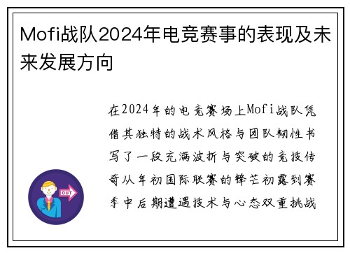 Mofi战队2024年电竞赛事的表现及未来发展方向