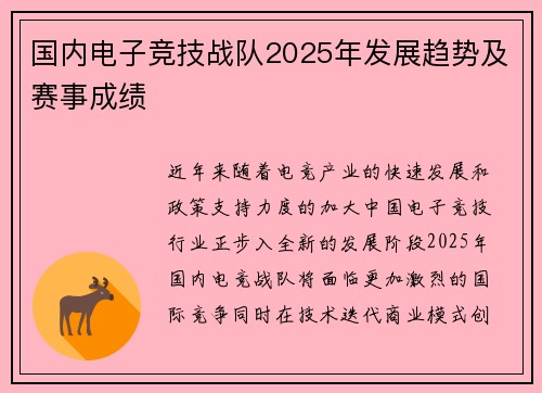 国内电子竞技战队2025年发展趋势及赛事成绩